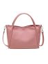 Double Handle Satchel Bag Pink PU For Daily Life
