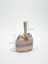 Mini Straw Bag Colorblock Striped Pattern