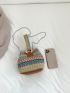 Mini Straw Bag Colorblock Striped Pattern