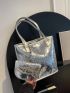 Silver Square Bag Sequins Decor With Coin Purse For Party