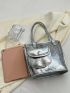 Silver Square Bag Sequins Decor With Coin Purse For Party