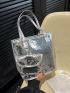 Silver Square Bag Sequins Decor With Coin Purse For Party
