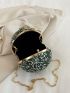 Mini Rhinestone Decor Top Ring Chain Circle Bag