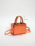 Mini Neon Orange Satchel Crocodile Embossed Square Bag