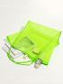Neon Lime Mesh Hollow Out Beach Travel Package For Women Shoulder Bag Large Capacity Female Shopping Tote Bag