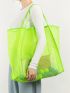 Neon Lime Mesh Hollow Out Beach Travel Package For Women Shoulder Bag Large Capacity Female Shopping Tote Bag