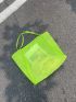 Neon Lime Mesh Hollow Out Beach Travel Package For Women Shoulder Bag Large Capacity Female Shopping Tote Bag
