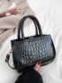 Mini Crocodile Embossed Satchel Double Handle Square Bag