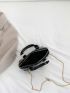 Mini Crocodile Embossed Black Elegant Dome Bag for Women