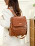 Quilted Pattern Studded Decor Flap Backpack