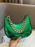 Chain Decor Hobo Bag Metallic Crocodile Embossed Shoulder Bag