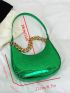 Chain Decor Hobo Bag Metallic Crocodile Embossed Shoulder Bag