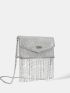 Rhinestone Decor Chain Flap Square Bag