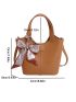 Twilly Scarf Decor Satchel Bag Plain Bucket Bag With Inner Pouch