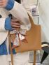 Twilly Scarf Decor Satchel Bag Plain Bucket Bag With Inner Pouch