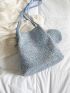 Bow Decor Square Bag Blue Shoulder Bag With Coin Purse