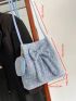 Bow Decor Square Bag Blue Shoulder Bag With Coin Purse