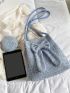 Bow Decor Square Bag Blue Shoulder Bag With Coin Purse