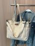 Patch Decor Shopper Bag Canvas Shoulder Tote Bag