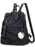 Pom Pom Decor Classic Backpack Black Functional Backpack