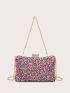Mini Colorblock Evening Bag Rhinestone Decor Box Bag