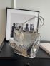 Metallic Evening Bag Sequin Decor Square Bag With Coin Purse, Clear Bag