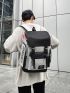 Men Letter Graphic Functional Backpack Buckle Decor Flap Backpack