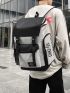 Men Letter Graphic Functional Backpack Buckle Decor Flap Backpack