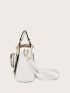 Letter Pattern Square Bag White Fashionable With Coin Purse For Daily Cute Letter Detail Handbag, Simple Double Handle Purse, Trendy Zipper Shoulder Bag With Adjustable Strap, Mothers Day Gift For Mom