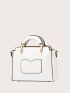Letter Pattern Square Bag White Fashionable With Coin Purse For Daily Cute Letter Detail Handbag, Simple Double Handle Purse, Trendy Zipper Shoulder Bag With Adjustable Strap, Mothers Day Gift For Mom