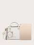 Letter Pattern Square Bag White Fashionable With Coin Purse For Daily Cute Letter Detail Handbag, Simple Double Handle Purse, Trendy Zipper Shoulder Bag With Adjustable Strap, Mothers Day Gift For Mom