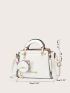 Letter Pattern Square Bag White Fashionable With Coin Purse For Daily Cute Letter Detail Handbag, Simple Double Handle Purse, Trendy Zipper Shoulder Bag With Adjustable Strap, Mothers Day Gift For Mom