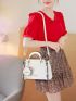 Letter Pattern Square Bag White Fashionable With Coin Purse For Daily Cute Letter Detail Handbag, Simple Double Handle Purse, Trendy Zipper Shoulder Bag With Adjustable Strap, Mothers Day Gift For Mom