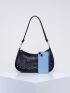 Studded Decor Shoulder Bag Black Hobo Bag For Punk