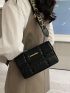 Quilted Pattern Crossbody Metal Decor Flap Square Bag