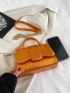 Mini Neon Orange Satchel Crocodile Embossed Flap Square Bag