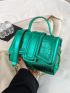 Mini Neon Green Satchel Crocodile Embossed Flap Square Bag