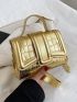 Mini Metallic Satchel Crocodile Embossed Flap Square Bag