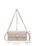 Quilted Pattern Shoulder Tote Bag Metal Lock Chain Square Bag