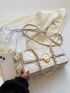 Quilted Pattern Shoulder Tote Bag Metal Lock Chain Square Bag