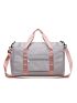 Letter Patch Duffel Bag Gray Multi-Pocket For Travel