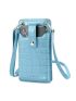 Crocodile Embossed Phone Wallet Blue Adjustable Strap Credit Card Holder