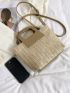 Colorblock Straw Bag Double Handle With Zipper For Vacation