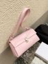Pink Square Bag Metal Decor Flap Shoulder Bag For Daily
