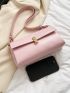 Pink Square Bag Metal Decor Flap Shoulder Bag For Daily