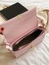 Pink Square Bag Metal Decor Flap Shoulder Bag For Daily