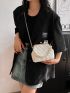 Geometric Embossed Dome Bag Kiss Lock Pearl Decor Chain Strap