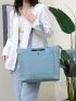 Pocket Front Shopper Bag Minimalist Blue