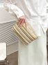 Striped Pattern Straw Bag For Vacation Beach