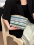 Striped Pattern Straw Bag For Vacation Beach